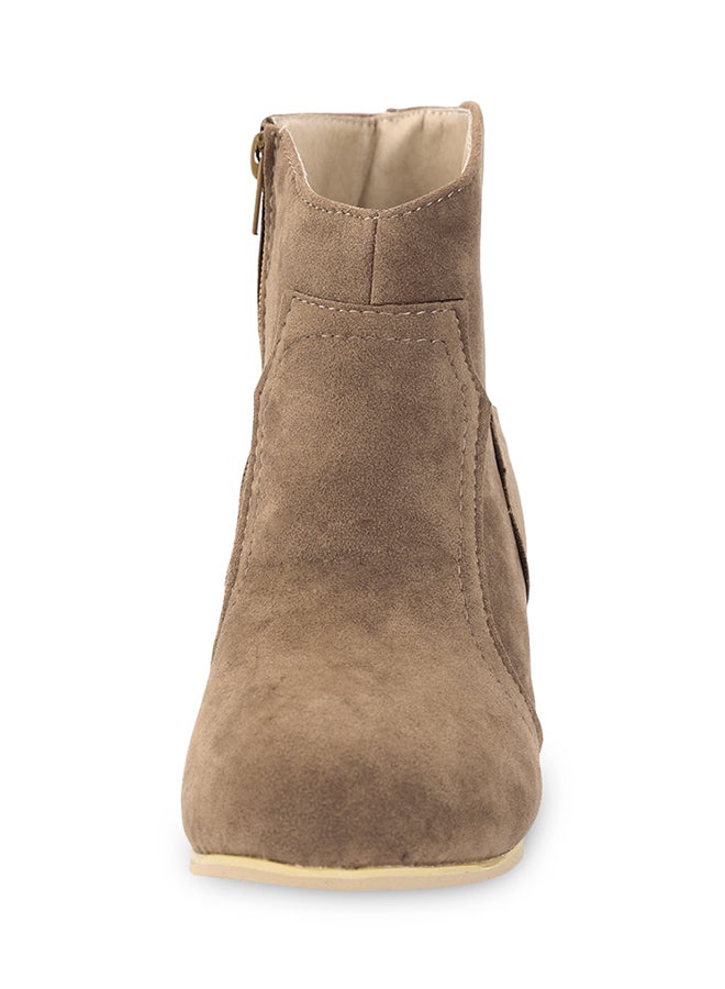 Patchwork Design Scrub Ankle Booties Khaki