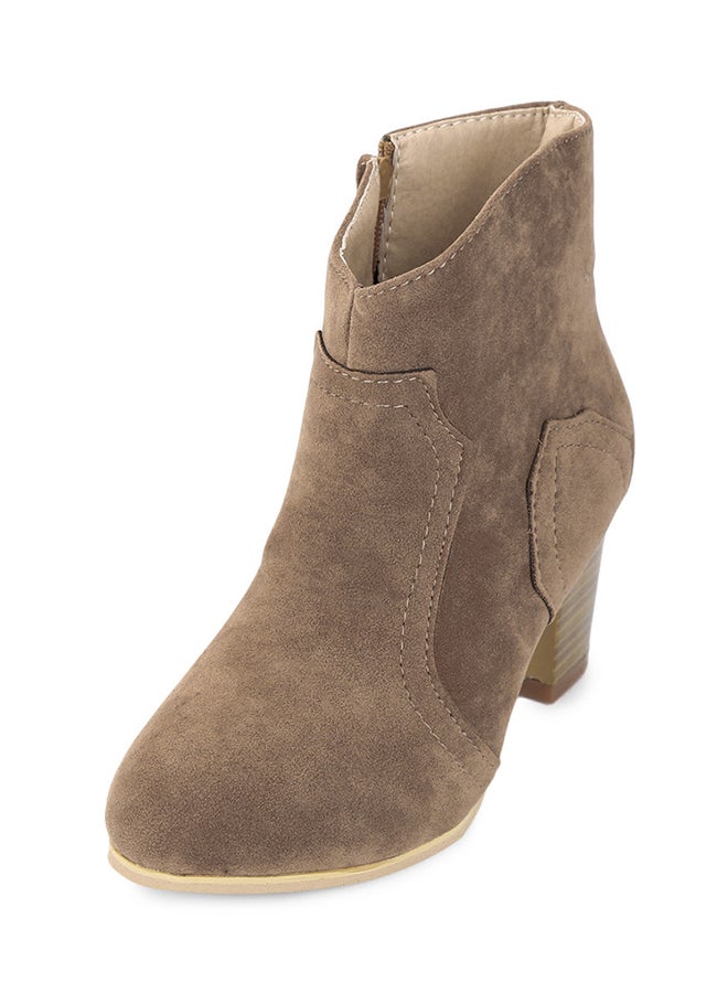 Patchwork Design Scrub Ankle Booties Khaki