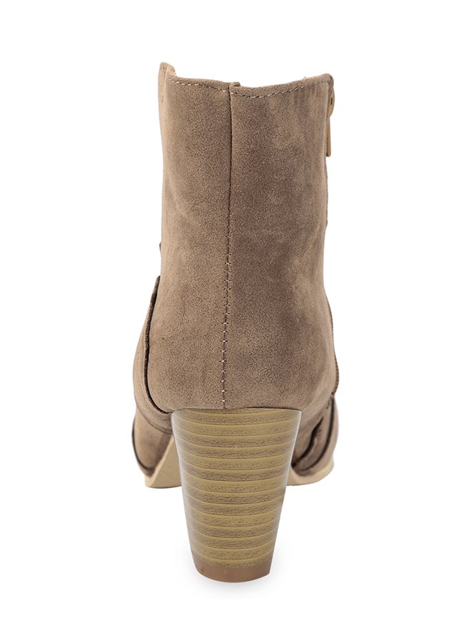 Patchwork Design Scrub Ankle Booties Khaki