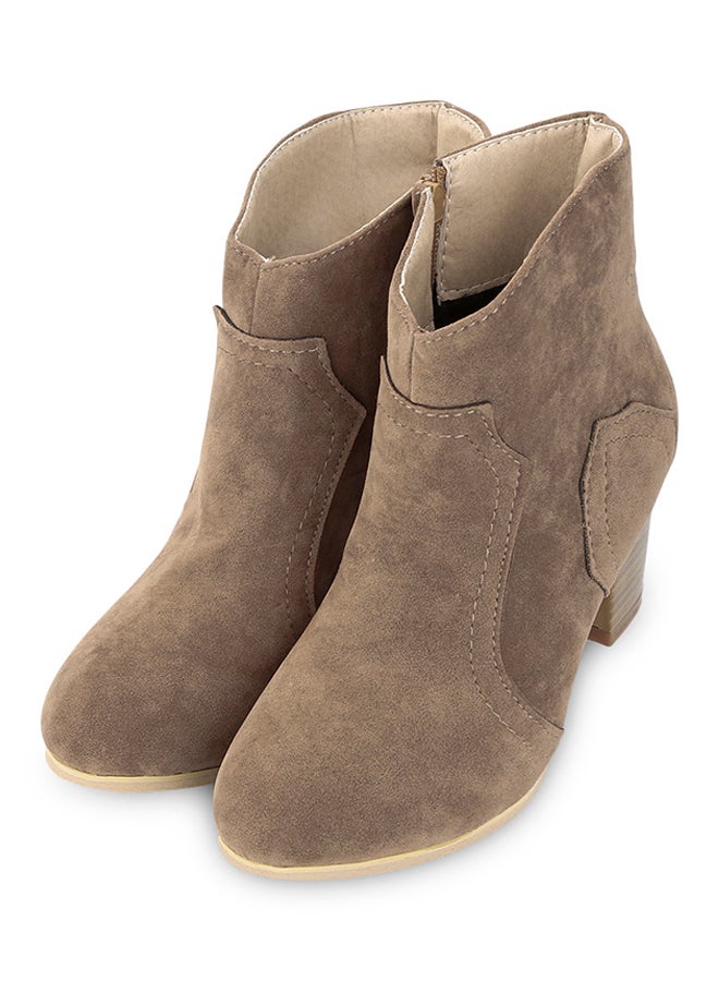 Patchwork Design Scrub Ankle Booties Khaki