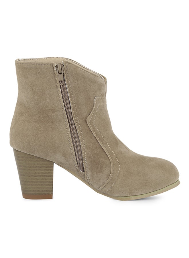 Patchwork Design Scrub Ankle Booties Beige