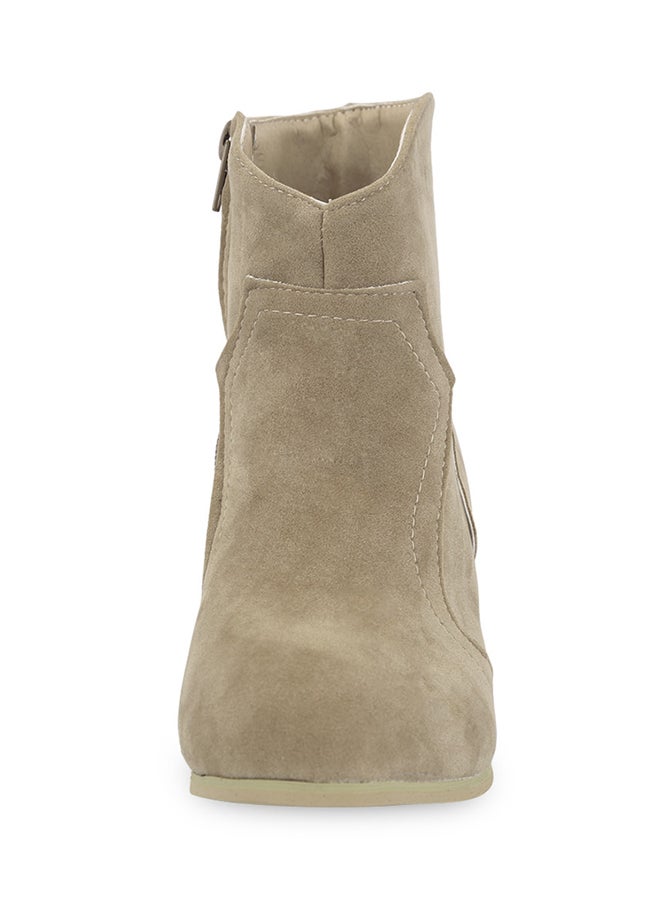 Patchwork Design Scrub Ankle Booties Beige