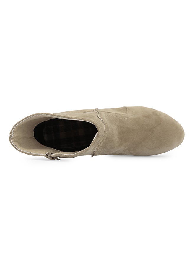 Patchwork Design Scrub Ankle Booties Beige