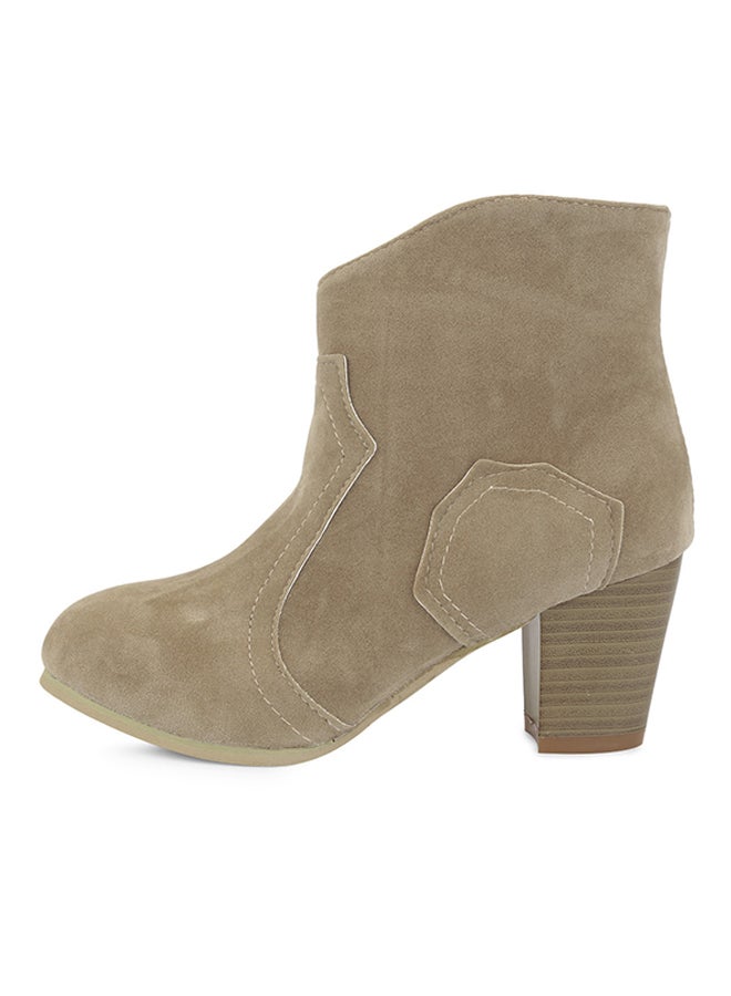 Patchwork Design Scrub Ankle Booties Beige