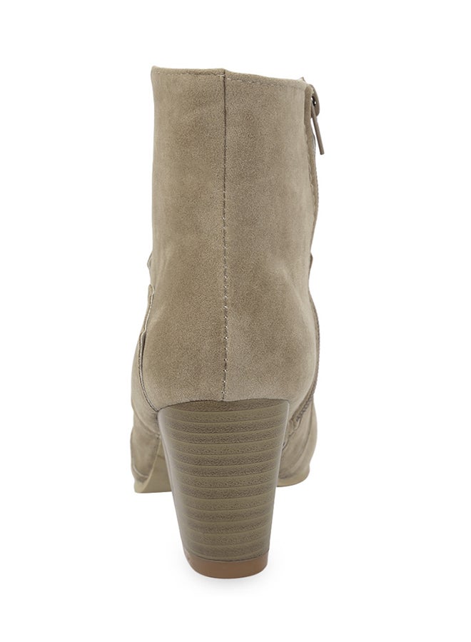 Patchwork Design Scrub Ankle Booties Beige