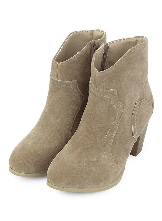 Patchwork Design Scrub Ankle Booties Beige
