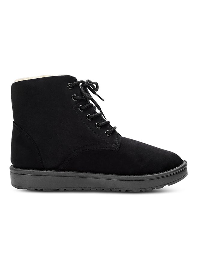 Lace-Up Ankle Length Snow Boots Black