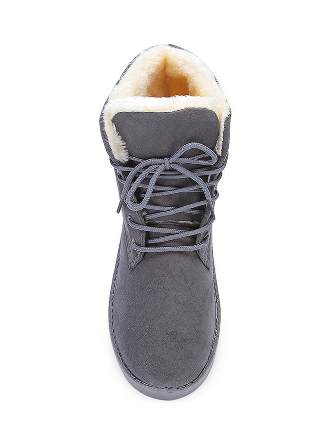 Lace-Up Ankle Length Snow Boots Grey