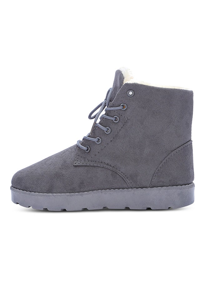 Lace-Up Ankle Length Snow Boots Grey