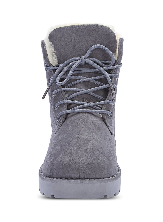 Lace-Up Ankle Length Snow Boots Grey