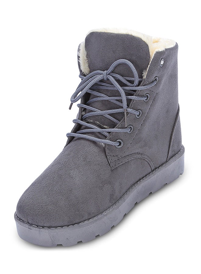 Lace-Up Ankle Length Snow Boots Grey