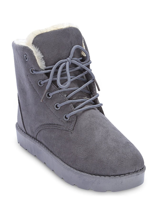 Lace-Up Ankle Length Snow Boots Grey