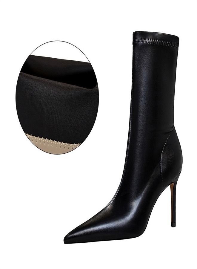 Simple Pointed High Heel Boots 7.5CM Black