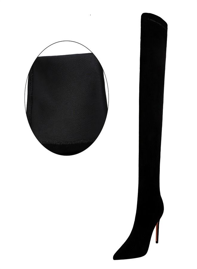 Suede Skinny Knee Boots 9.5CM Black