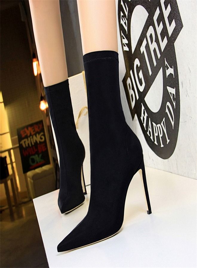 Simple Pointed High Heel Boots 10CM Black