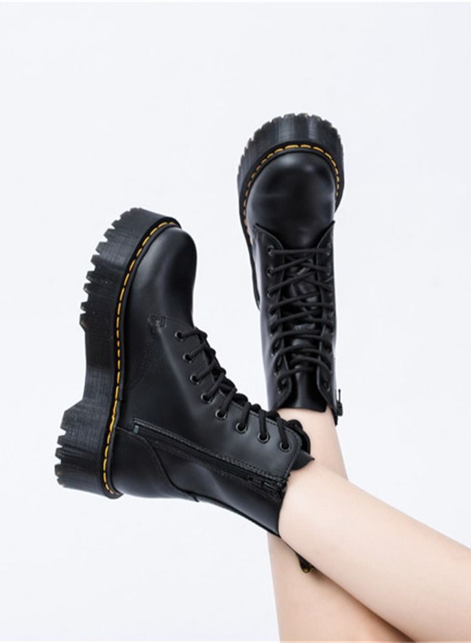 Thick Bottom Side Zipper British Women's Short Boots Black