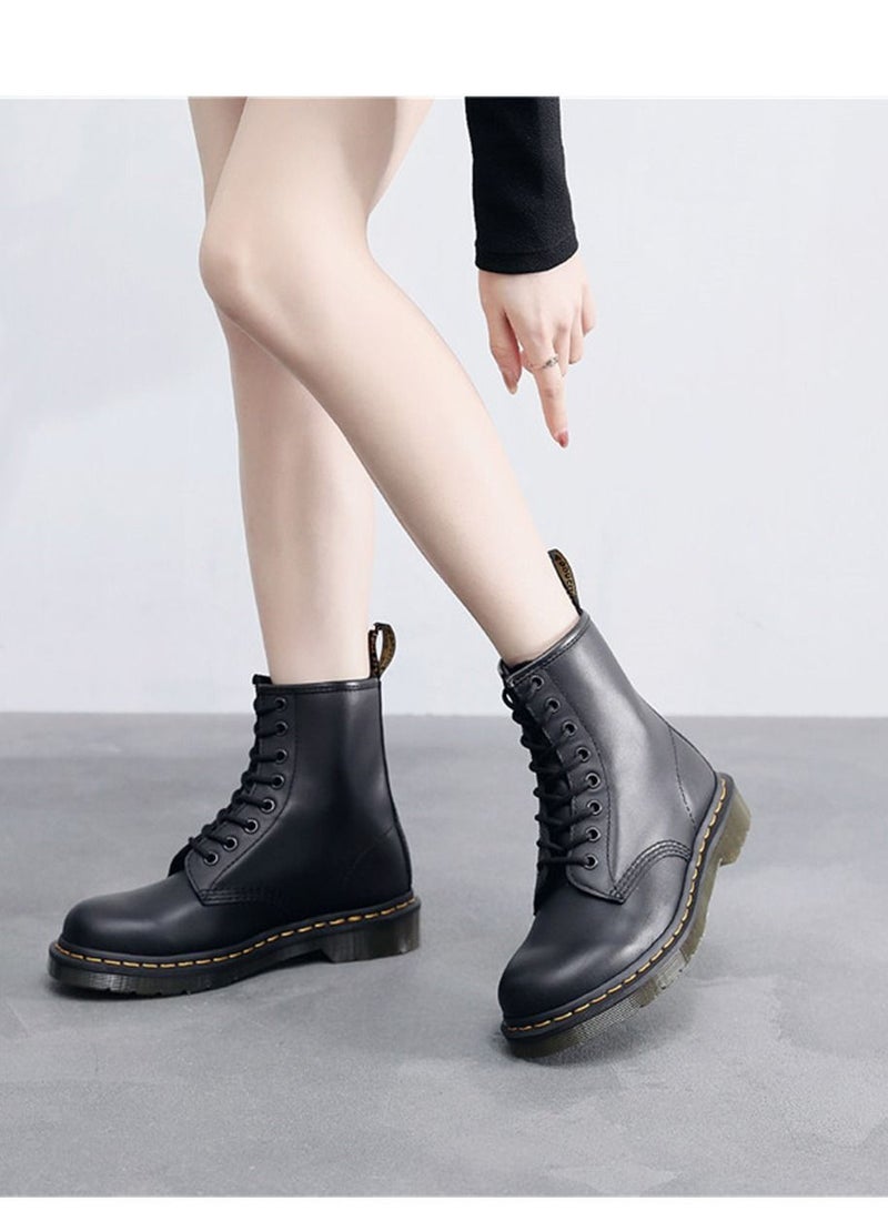 Women's Classic Soft Leather English Style Short Boots Black