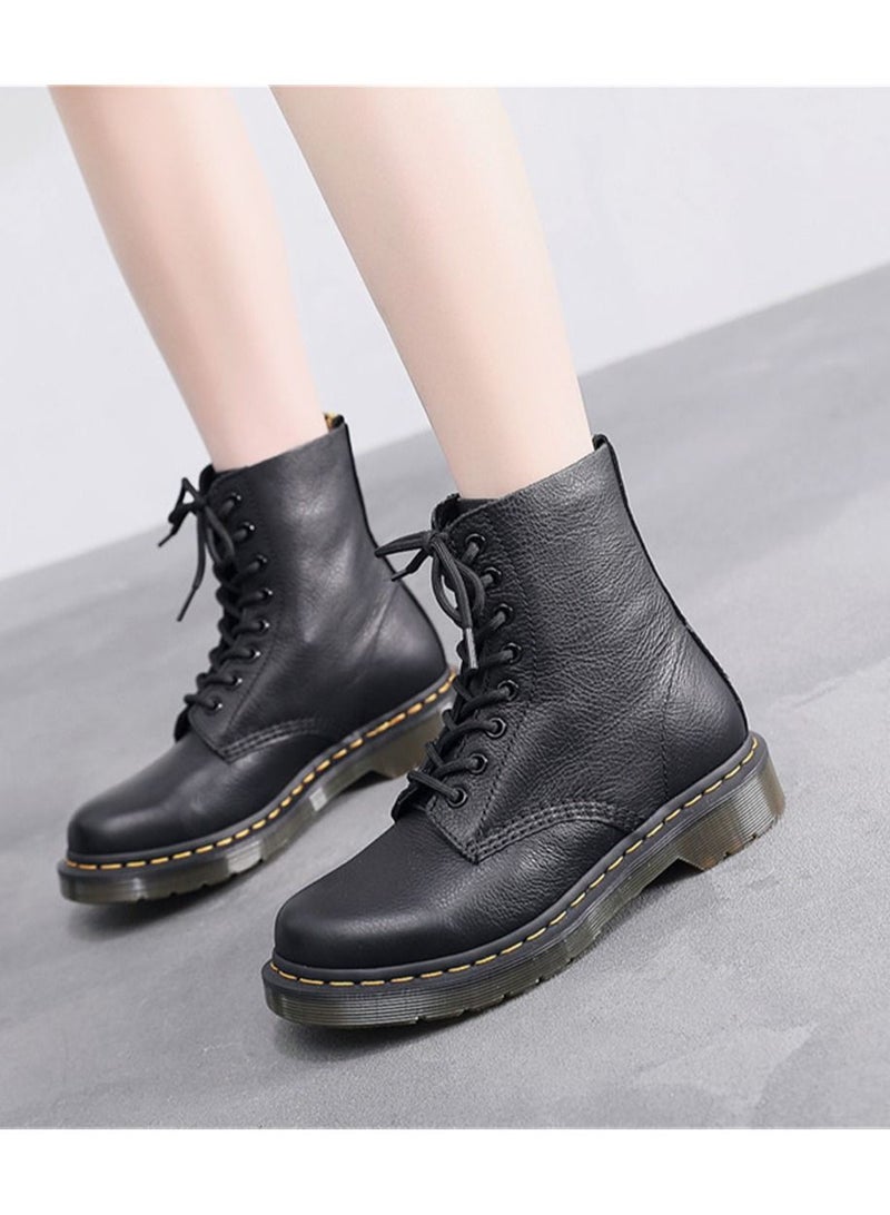 Soft Cowhide British Leather Round Toe Boots Black