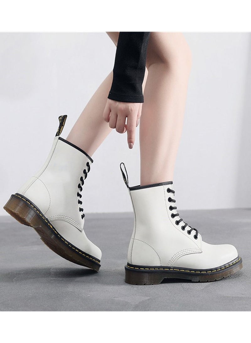 Hard Leather Men's And Women's Genuine Leather Short Boots White