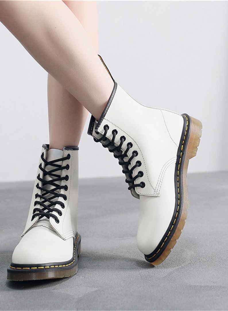 Hard Leather Men's And Women's Genuine Leather Short Boots White