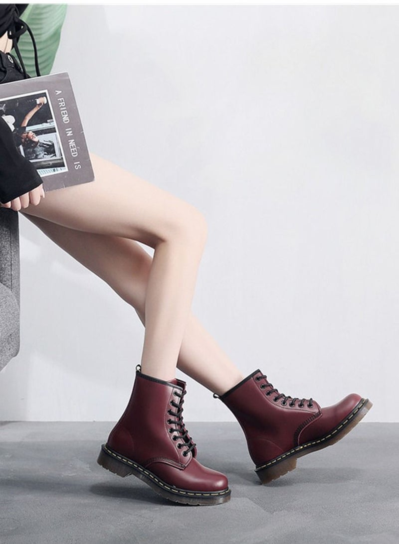 Hard Leather Men's And Women's Genuine Leather Short Boots Red