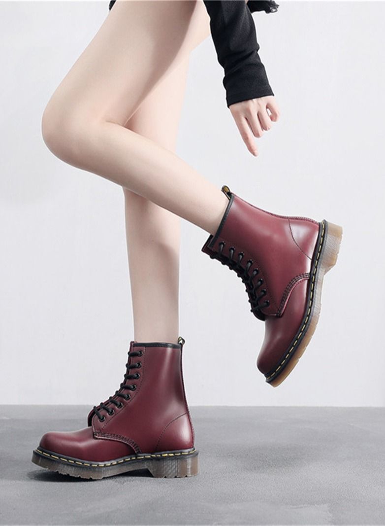 Hard Leather Men's And Women's Genuine Leather Short Boots Red