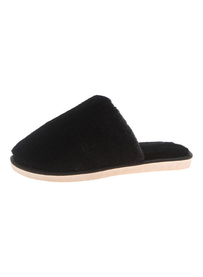 Solid Fluffy Indoor Slippers Black