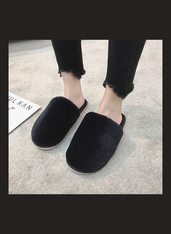 Solid Fluffy Indoor Slippers Black