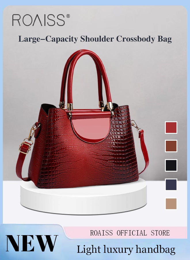 Crocodile Pattern Satchel for Women Large Capacity Light Luxury Crossbody Bag Ladies Elegant Handbag with Comfortable Handle and Hardware Parts