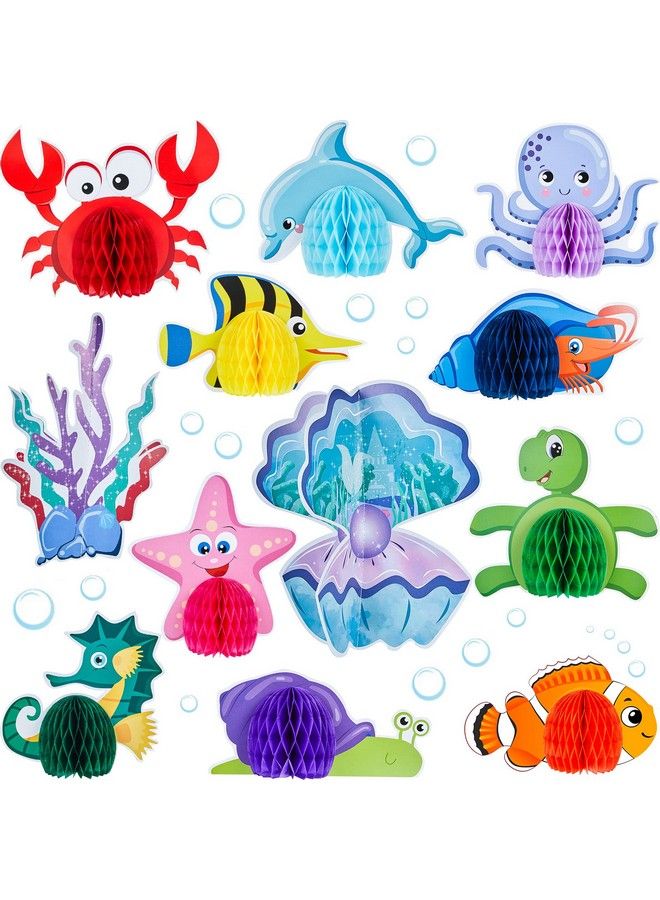 12 Pieces Ocean Sea Animal Honeycomb Centerpiece Under The Sea Table Decorations Ocean Themed Marine Creature Decoration Fish Mermaid Table Honeycomb For Beach Themed Birthday Party Baby Shower