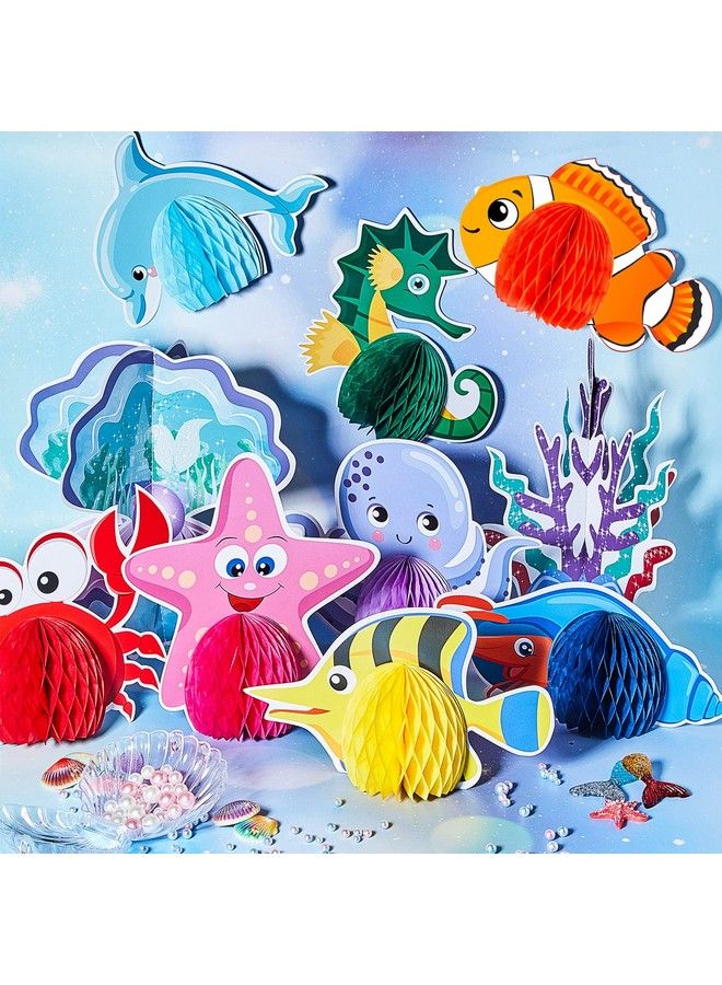 12 Pieces Ocean Sea Animal Honeycomb Centerpiece Under The Sea Table Decorations Ocean Themed Marine Creature Decoration Fish Mermaid Table Honeycomb For Beach Themed Birthday Party Baby Shower