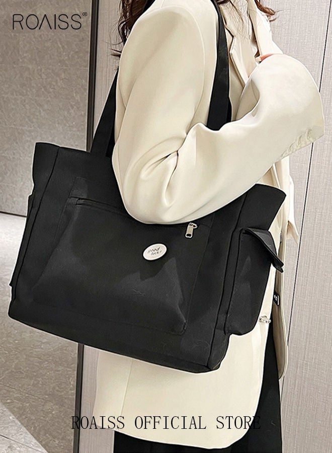 Women's Canvas Bag Large Capacity One Shoulder Messenger Tote Bag Casual Solid Color Versatile Work Commuting