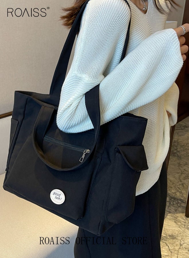 Women's Canvas Bag Large Capacity One Shoulder Messenger Tote Bag Casual Solid Color Versatile Work Commuting