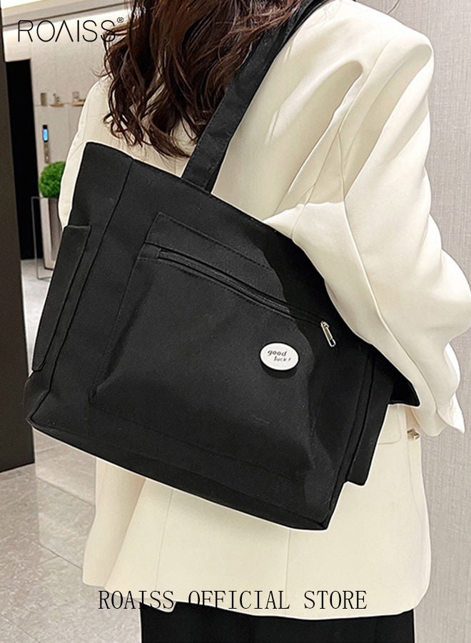 Women's Canvas Bag Large Capacity One Shoulder Messenger Tote Bag Casual Solid Color Versatile Work Commuting