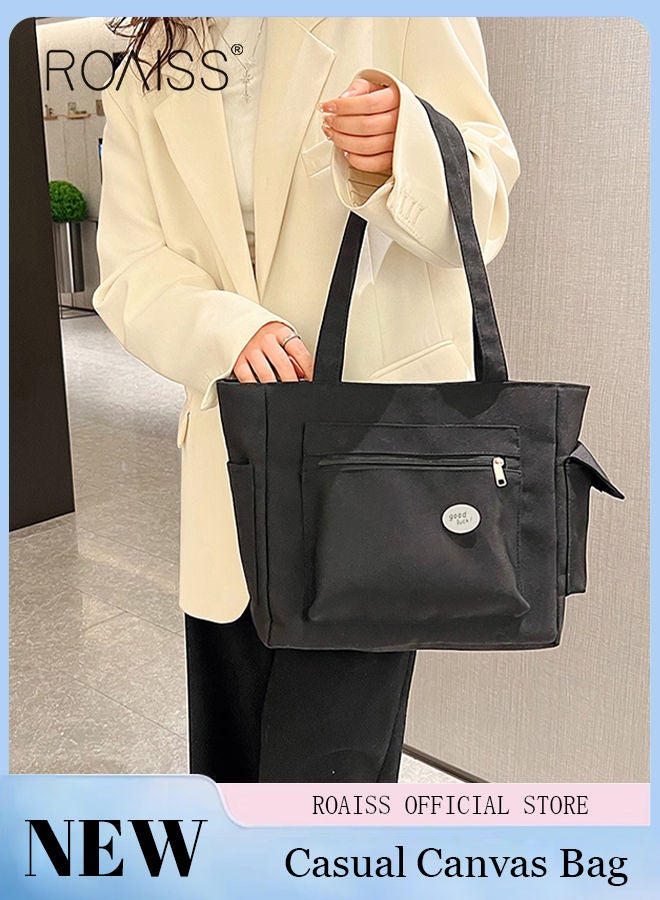 Women's Canvas Bag Large Capacity One Shoulder Messenger Tote Bag Casual Solid Color Versatile Work Commuting