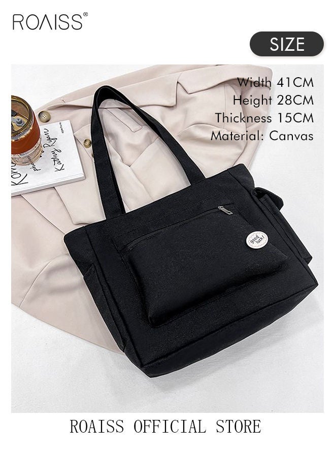 Women's Canvas Bag Large Capacity One Shoulder Messenger Tote Bag Casual Solid Color Versatile Work Commuting