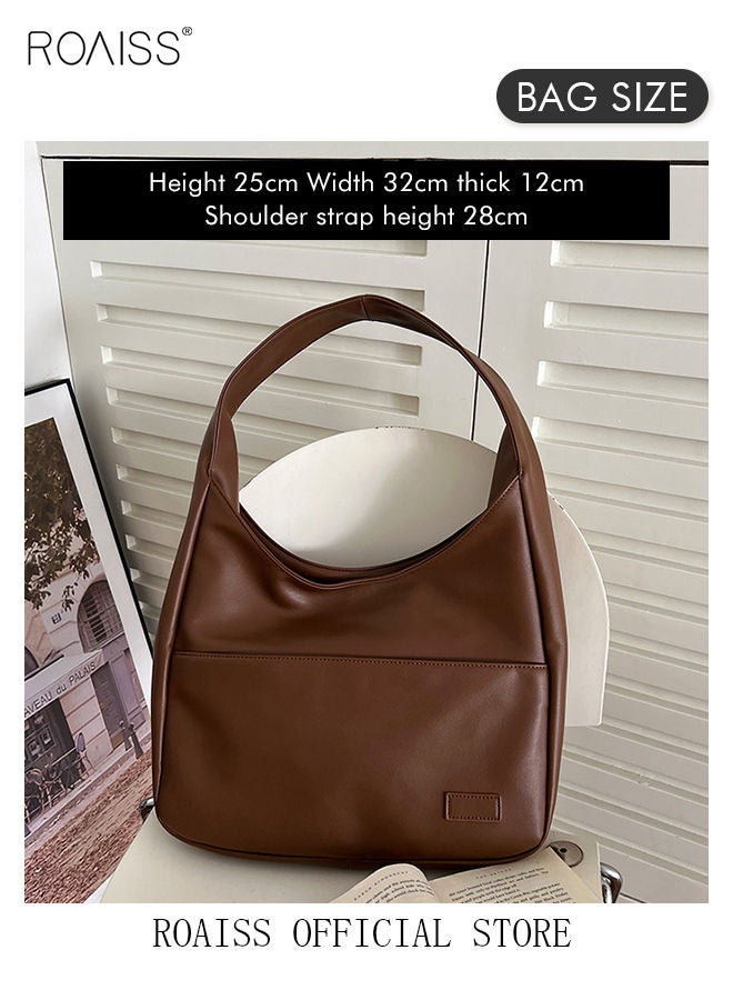 Women's Large Capacity Commuter Bag Tote Bag Simple Solid Color PU Material