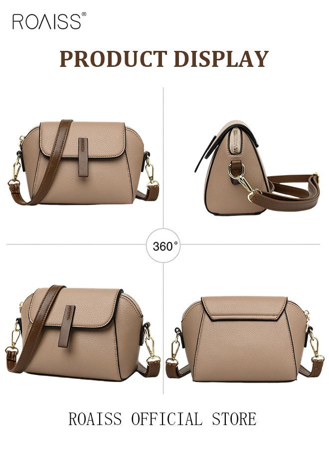 Women's New Fashion Bags Soft Leather Simple Classic Crossbody Bag Double Layer Compartment Magnetic Closure Handbag Shell Bag