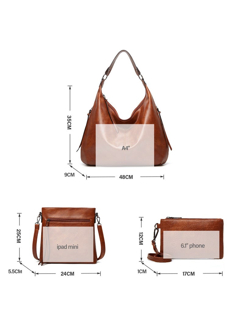 3pcs Women Fantionable Handbag and Satchel Clutch Purse Leather Tote Shoulder Bag Large Satchel Top Handle Work Bag Crossbody bag Set