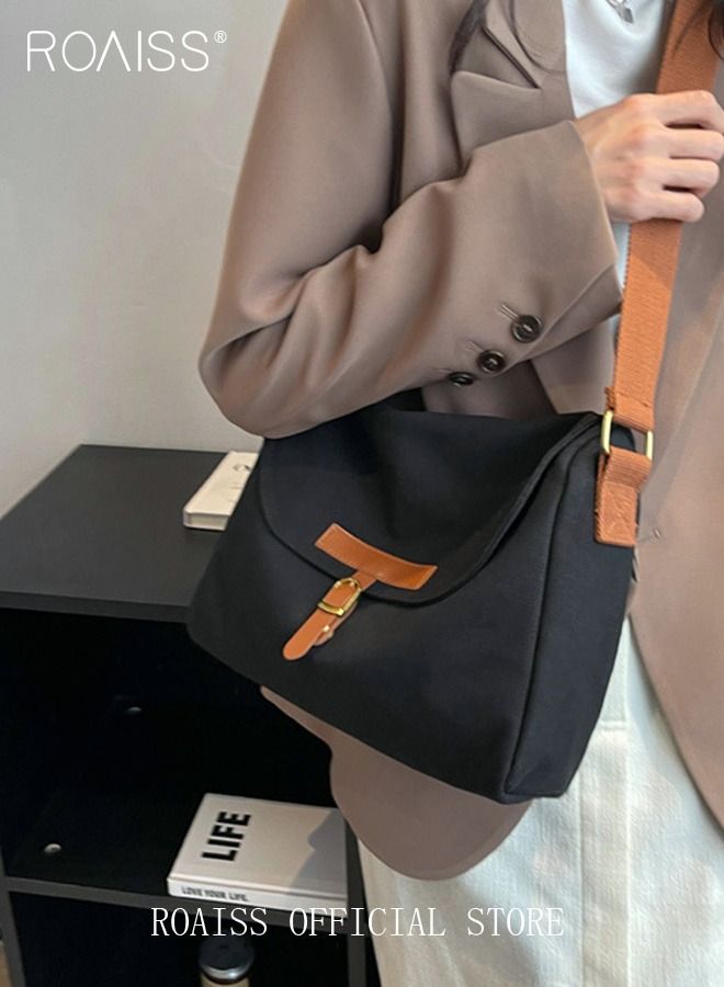 Women's Canvas Bag Large Capacity One Shoulder Messenger Tote Bag Casual Solid Color Versatile Work Commuting