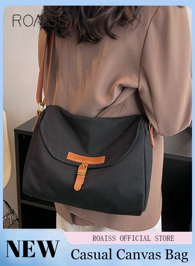 Women's Canvas Bag Large Capacity One Shoulder Messenger Tote Bag Casual Solid Color Versatile Work Commuting