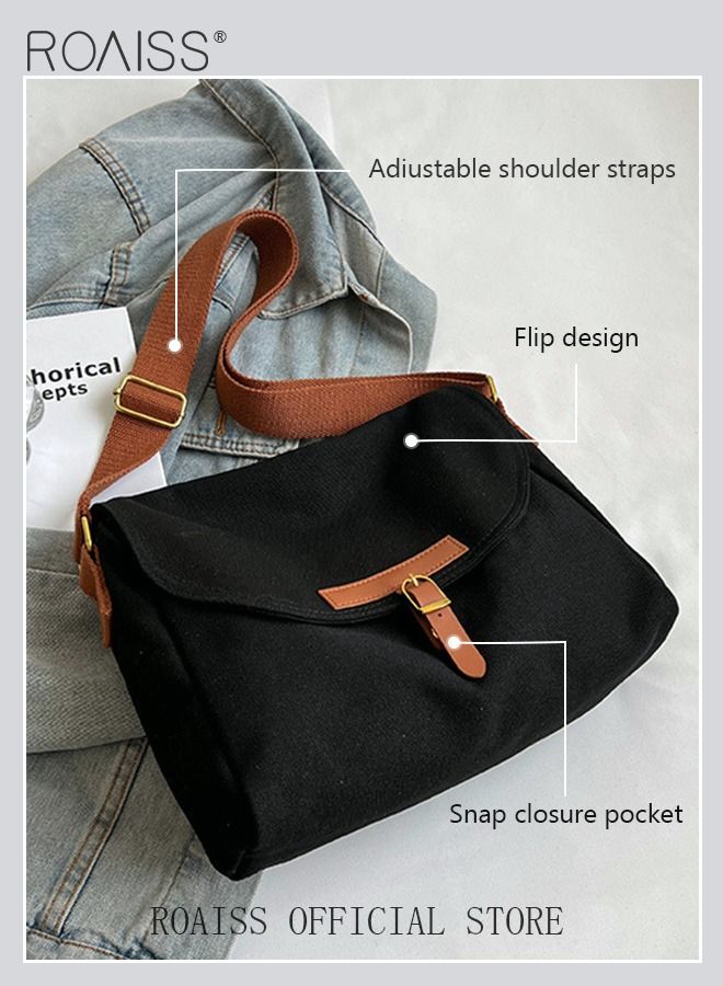 Women's Canvas Bag Large Capacity One Shoulder Messenger Tote Bag Casual Solid Color Versatile Work Commuting