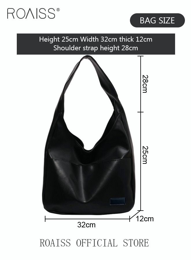 Women's Large Capacity Commuter Bag Tote Bag Simple Solid Color PU Material