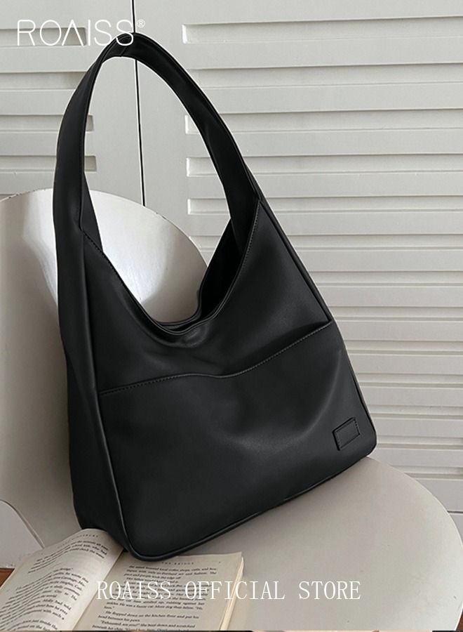 Women's Large Capacity Commuter Bag Tote Bag Simple Solid Color PU Material