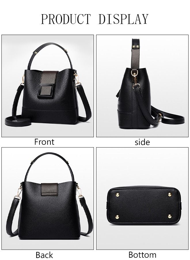 Handbag Bucket Bag for Women Faux Leather Large Capacity Anti Theft Crossbody Shoulder Bucket Bag With Detachable Strap