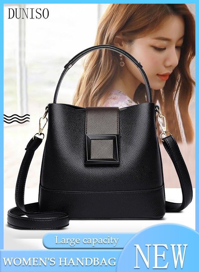 Handbag Bucket Bag for Women Faux Leather Large Capacity Anti Theft Crossbody Shoulder Bucket Bag With Detachable Strap