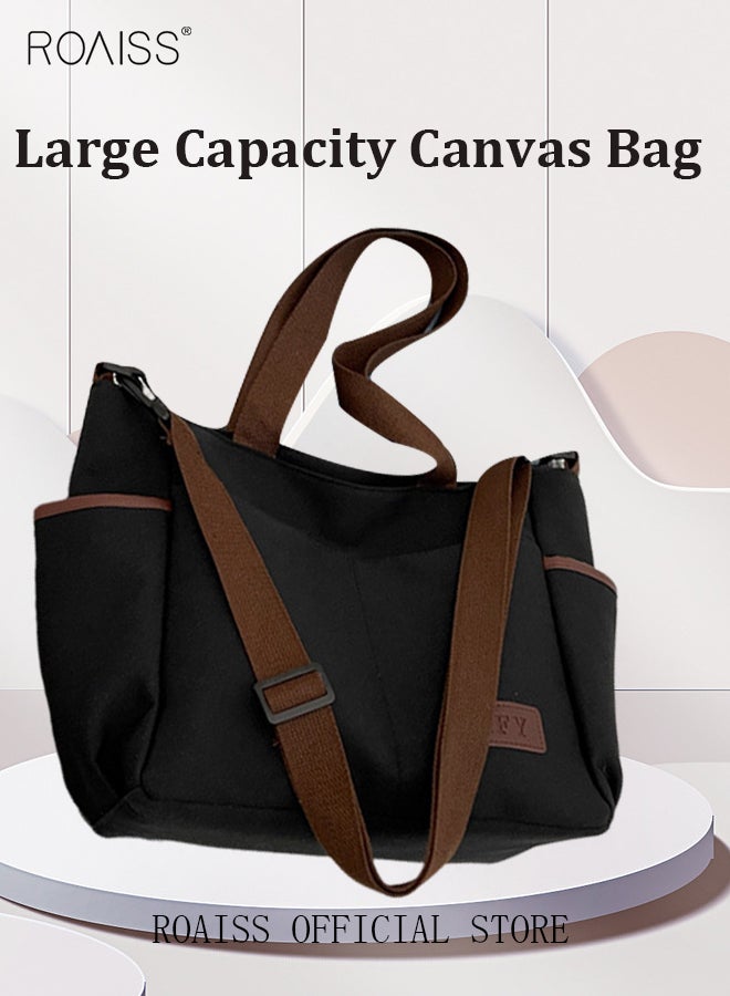 Large Capacity Shoulder Bag  Durable Macaron Color Scheme Smooth Zipper Solid Color Tote Bag