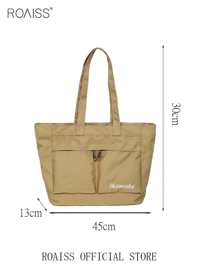 Large Capacity Shoulder Bag  Durable Macaron Color Scheme Smooth Zipper Solid Color Tote Bag