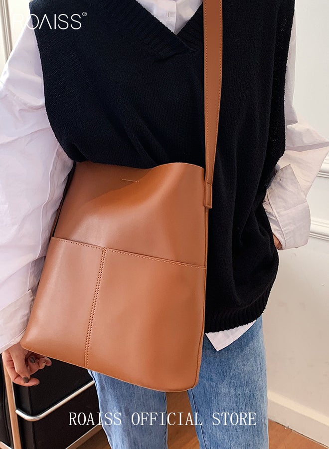 Women PU Leather Shoulder Bag Large Capacity Fashionable and Versatile Crossbody Bag Casual Daily Shoulder Bag Bucket Bag