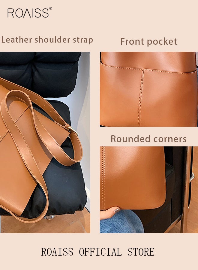 Women PU Leather Shoulder Bag Large Capacity Fashionable and Versatile Crossbody Bag Casual Daily Shoulder Bag Bucket Bag